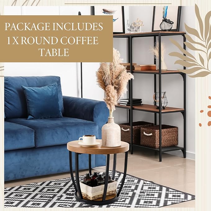 Round Coffee Table, 2-Tier Circle Wood Coffee Table - Image 3
