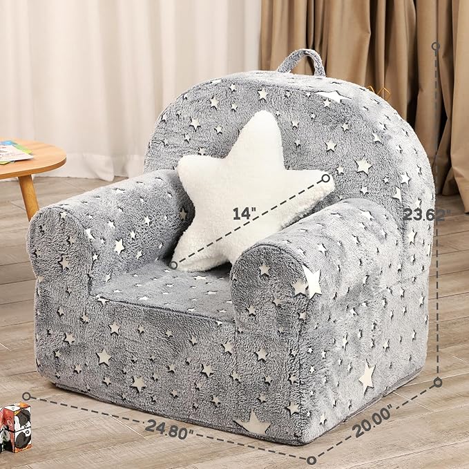 Little Star Kids Sofa with Star Throw Pillow, High Back Toddler Chair Glow in - Image 3