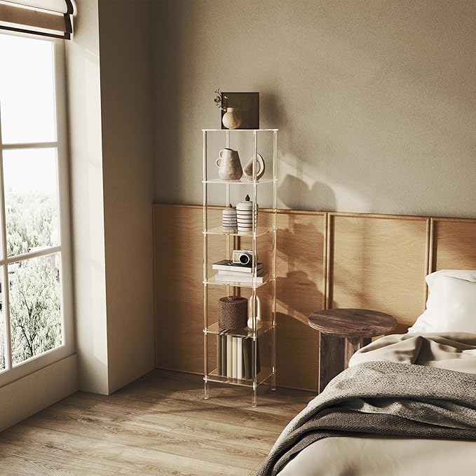 6 Tier Square Acrylic Bookshelf, Small Bookcase - Image 7