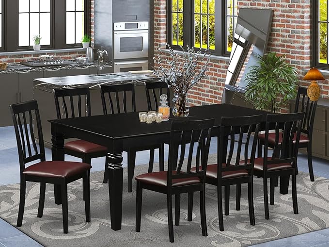 East West Furniture LGAN9-BLK-LC 9 Piece Dining Table Set Includes a Rectangle - Image 2