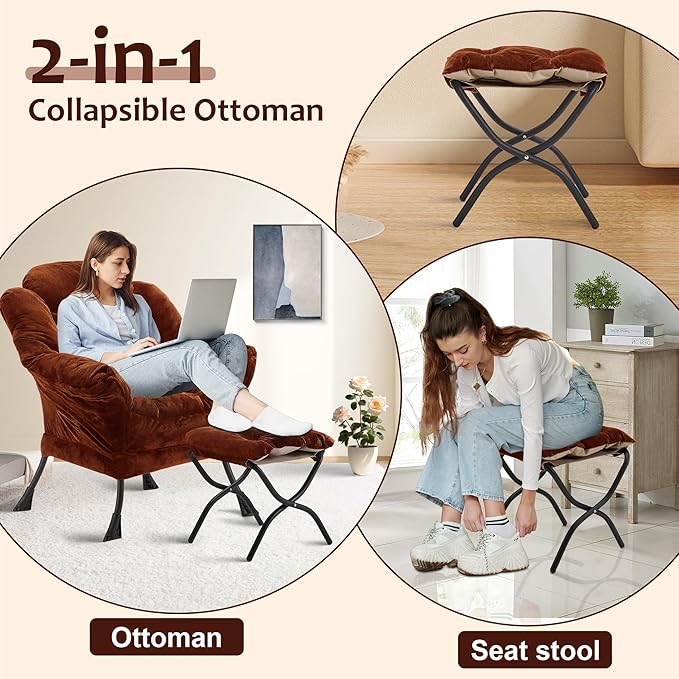 Fabric Lazy Chair with Ottoman, Oversized Upholstered Sofa Chair - Image 6