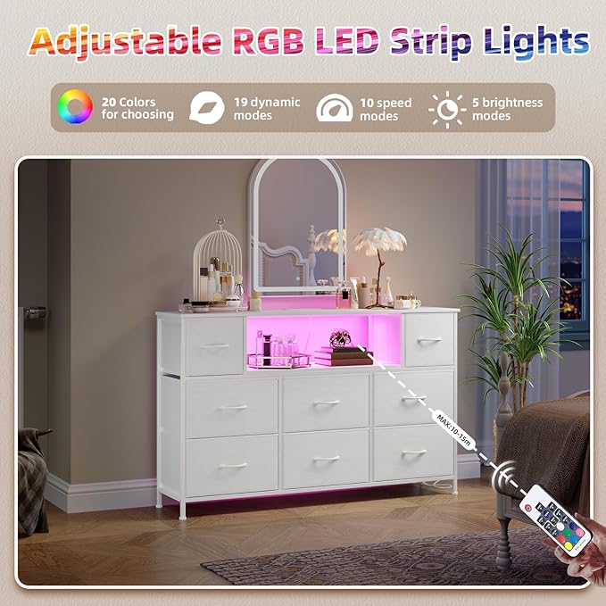 Somdot White TV Stand, Dresser for Bedroom for 55 inch TV - Image 6