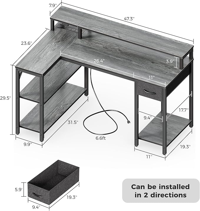 SUPERJARE 47 inch Reversible L Shaped Desk - Image 7