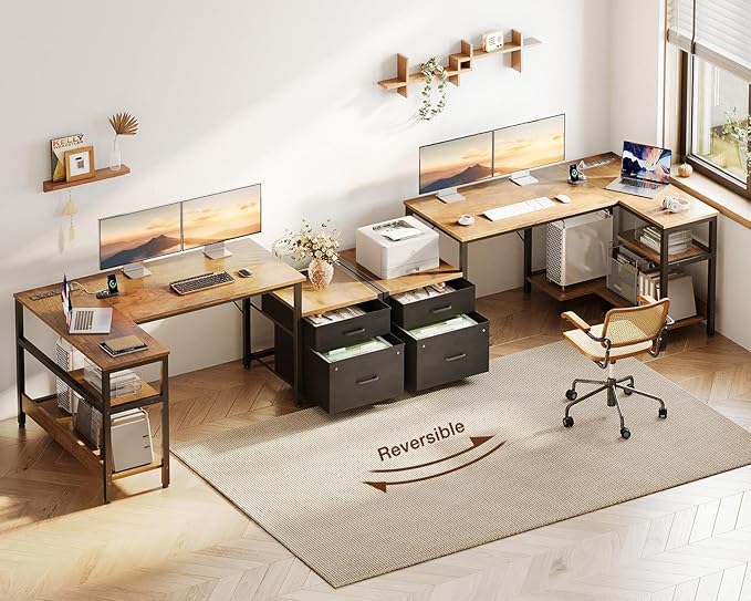 Casaottima L Shaped Desk with Drawers & File Cabinet, Reversible Computer Desk - Image 8