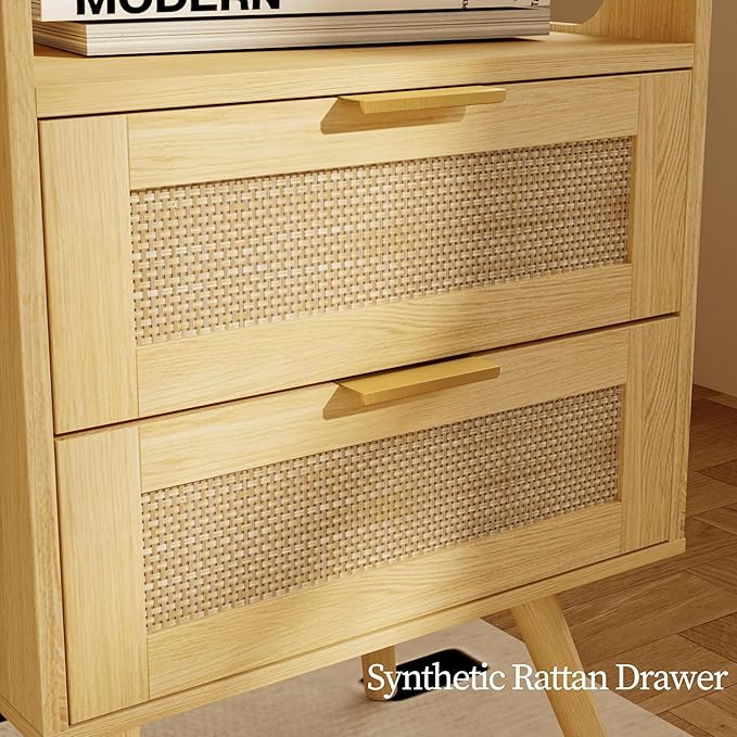 Rattan Nightstand, Farmhouse Bedside Table - Image 6