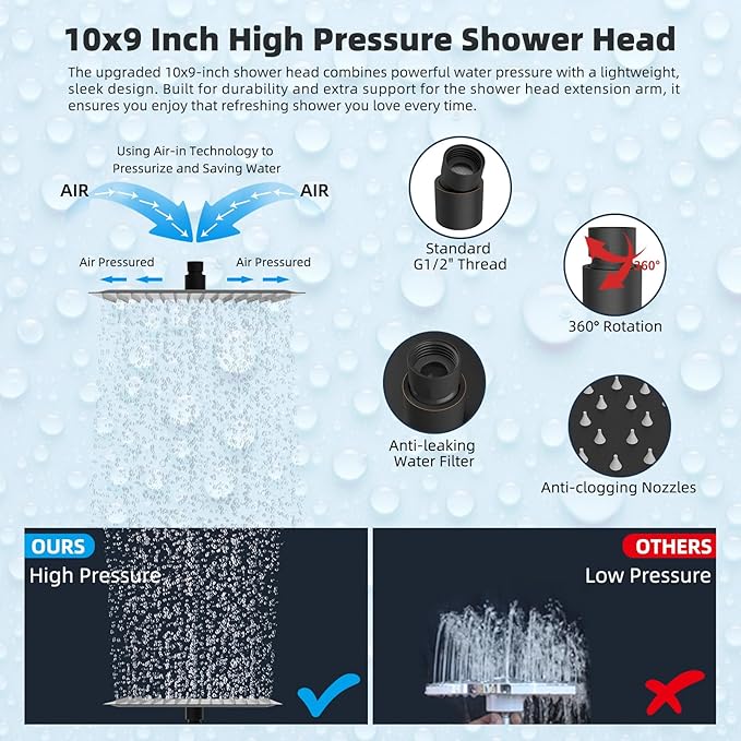 Hibbent All Metal 10'' Rainfall Shower Head, Shower Head Combo, High Pressure - Image 5