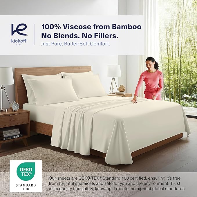 Kickoff Viscose Bamboo Sheets California King Size 4-pc 100% Organic Bamboo - Image 2