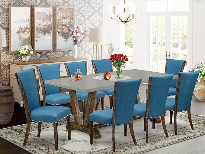 East West Furniture V797VE721-9 9 Piece Dining Table Set Includes a Rectangle - Image 2