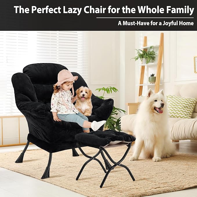 Lazy Chair with Folding Ottoman, Accent Chair Plush Upholstered with Metal - Image 4