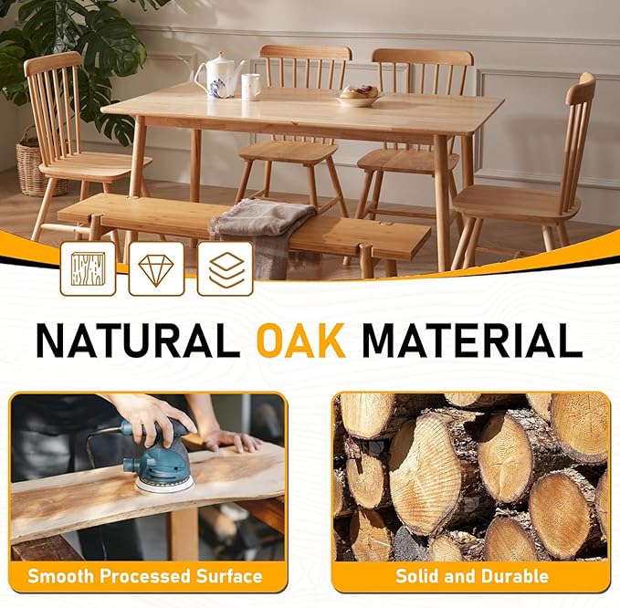 BAKEVE Dining Table for 4-6 Person- 47.2'' Solid Wood Kitchen Table, Mid - Image 5