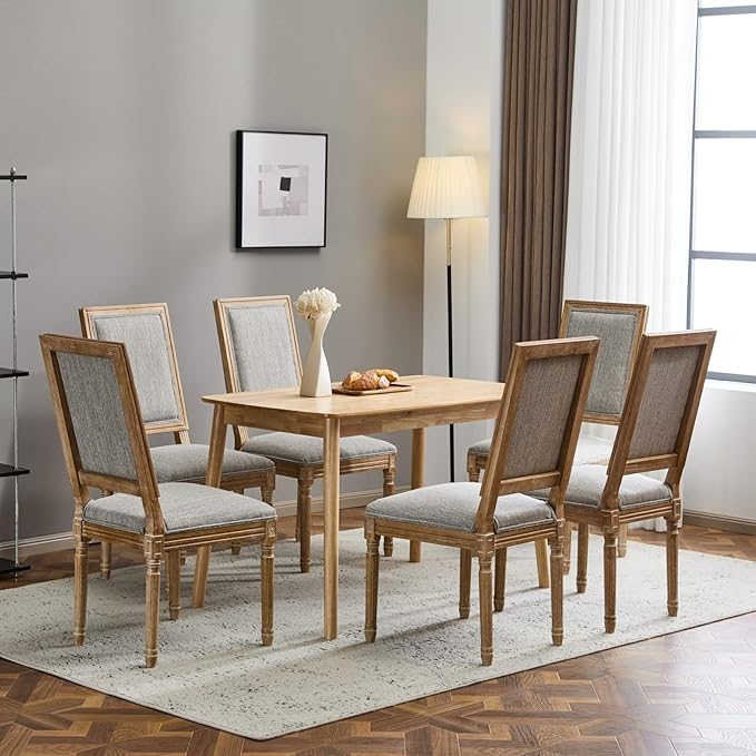 Merax Upholstered Solid Wood Dining Chairs Set of 6, French Country Style - Image 4