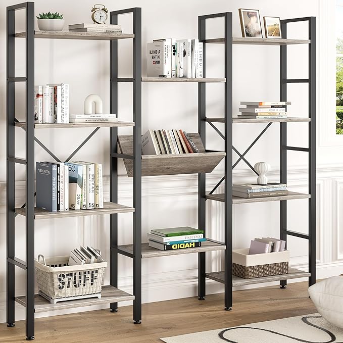 Shintenchi Industrial Bookcase, 71.6” Triple 4 Tier Bookshelf by Shintenchi