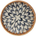Round Rattan Tray with Mother of Pearl Inlay, Rattan Serving Tray with Wooden by Kmelep