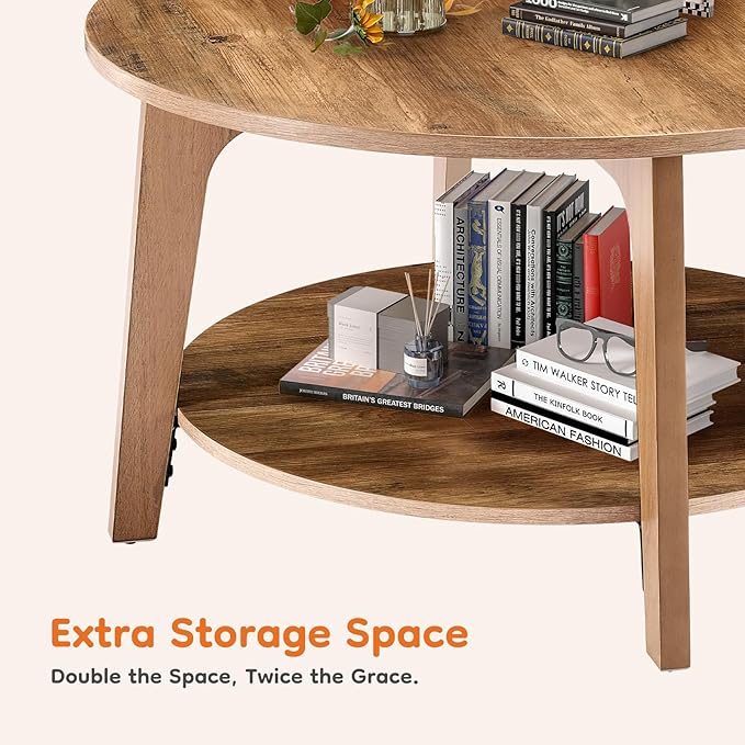 Sweetcrispy Round Coffee Table, 2-Tier Center Circle Counter - Image 6