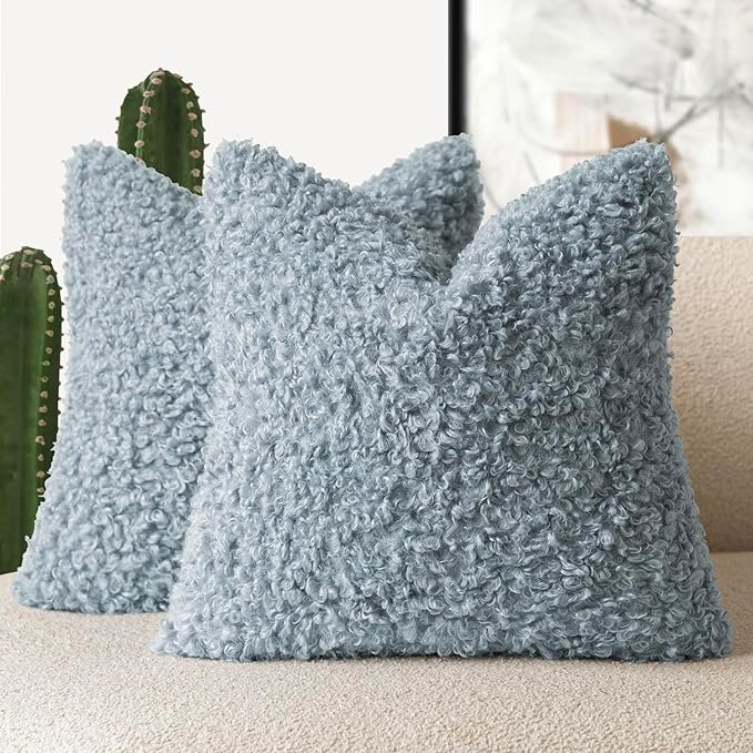Foindtower 2 Pieces 20x20 Inch Misty Blue, Faux Fur Throw Pillow Cover Accent by Foindtower
