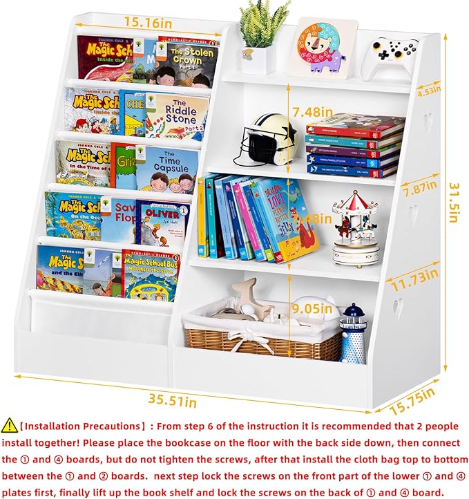 Lerliuo 4 Tier Kids Bookshelf and Storage Organizer, Five Layer Sling Children - Image 3