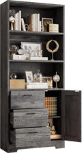 IRONCK Bookshelf with Door and 3 Drawers, 71in Tall Bookcase Shelf with 3-Tier by IRONCK