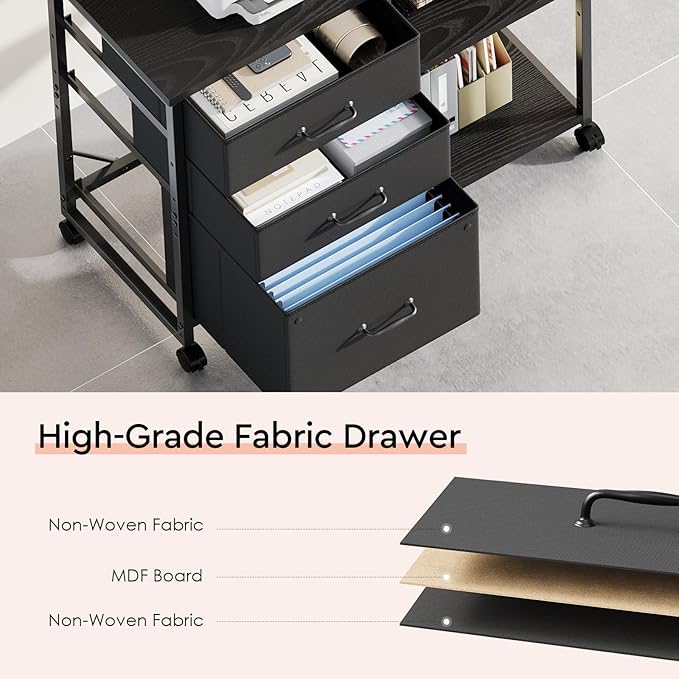 3 Drawer File Cabinet with Wheels Rolling Printer Stand with Open Storage Shelf - Image 8