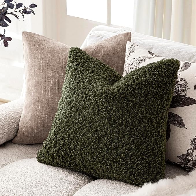 Foindtower 2 Pieces 18x18 Inch Olive Green, Faux Fur Throw Pillow Cover Accent - Image 5