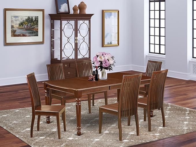 East West Furniture DOIP7-MAH-W 7 Piece Dining Table Set Consist of a Rectangle - Image 2
