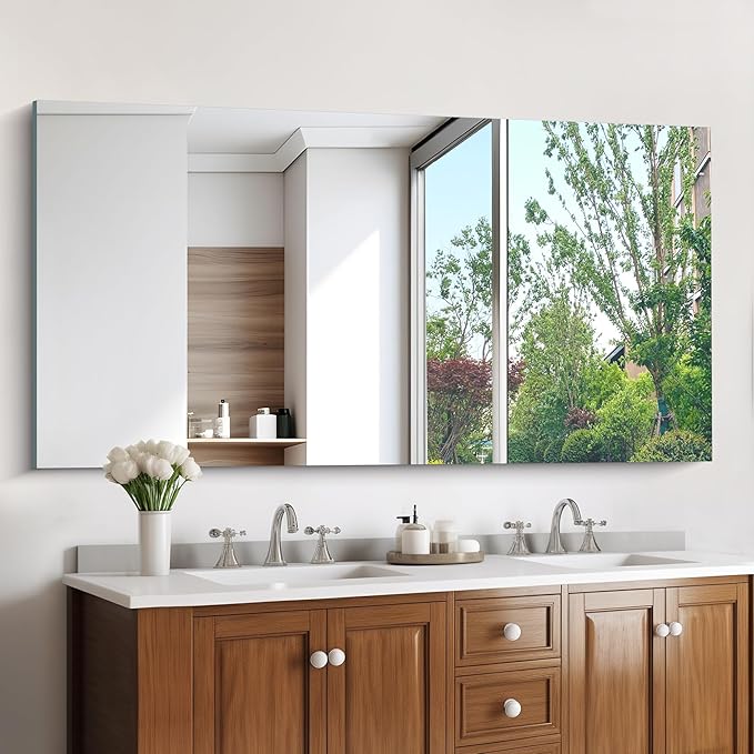 KOCUUY Large Frameless Mirror, 60x30 Inch Rectangle Bathroom Vanity Mirror by KOCUUY
