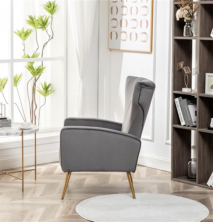 Container Furniture Direct Modern Velvet Accent Chair, Channel Tufted Bedroom - Image 9