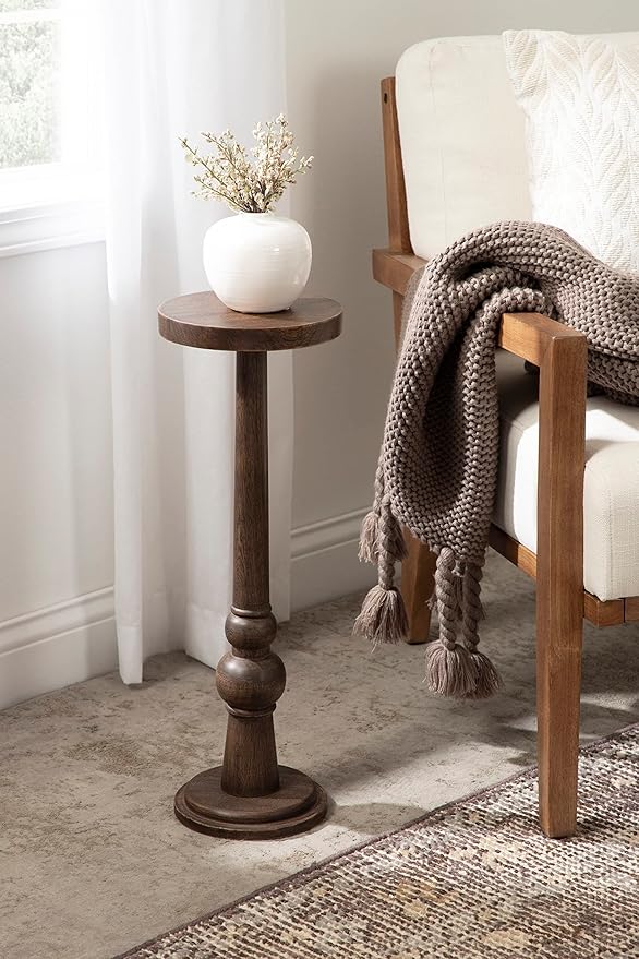 Kate and Laurel Wegner Traditional Wooden Round Drink Table, 8 x 23, Rich Brown - Image 2