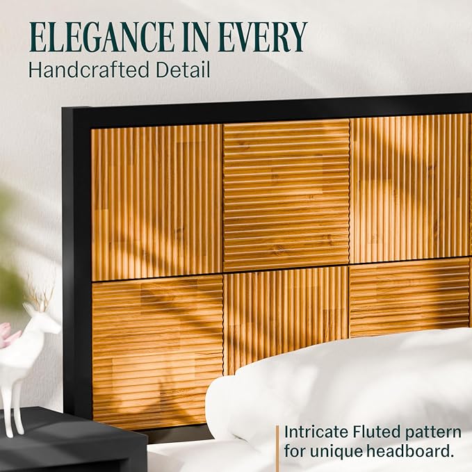 Bme Madia King Size Bed Frame and Headboard, Sophisticated Mid-Century Style - Image 5