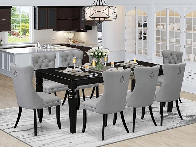 East West Furniture LGDA9-BLK-27 9 Piece Kitchen Set Consists of a Rectangle - Image 2
