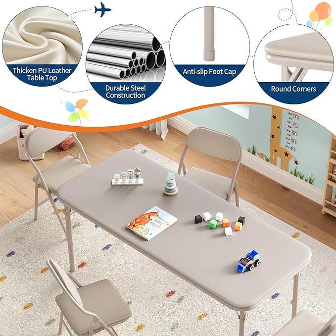 IDEALHOUSE 5 Piece Folding Kids Table and Chairs Set, Children Activity Table - Image 4