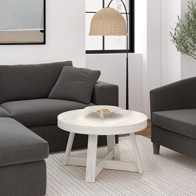 Plank+Beam Classic Round Coffee Table, 30 Inch Farmhouse Coffee Table, Mini by PlankBeam