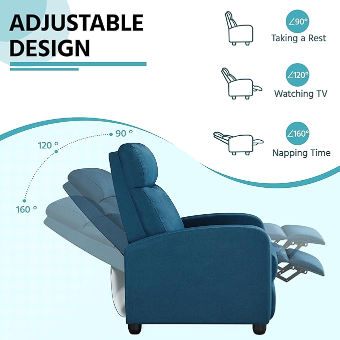 Yaheetech Fabric Recliner Sofa Modern Single Recliner Sofa Home Theater Seating - Image 4