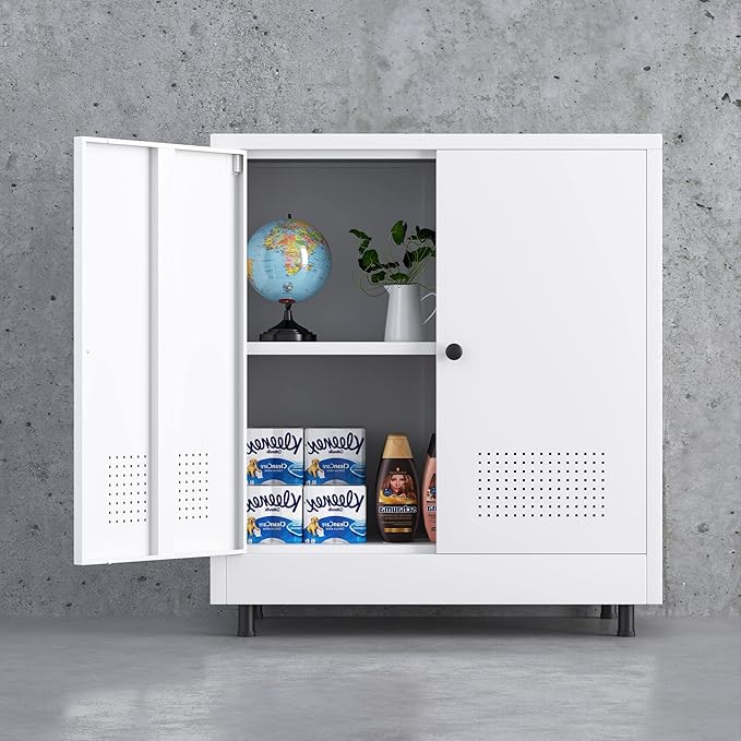 Metal Storage Cabinet with 2 Doors and Adjustable Shelf, Free Standing Accent - Image 8
