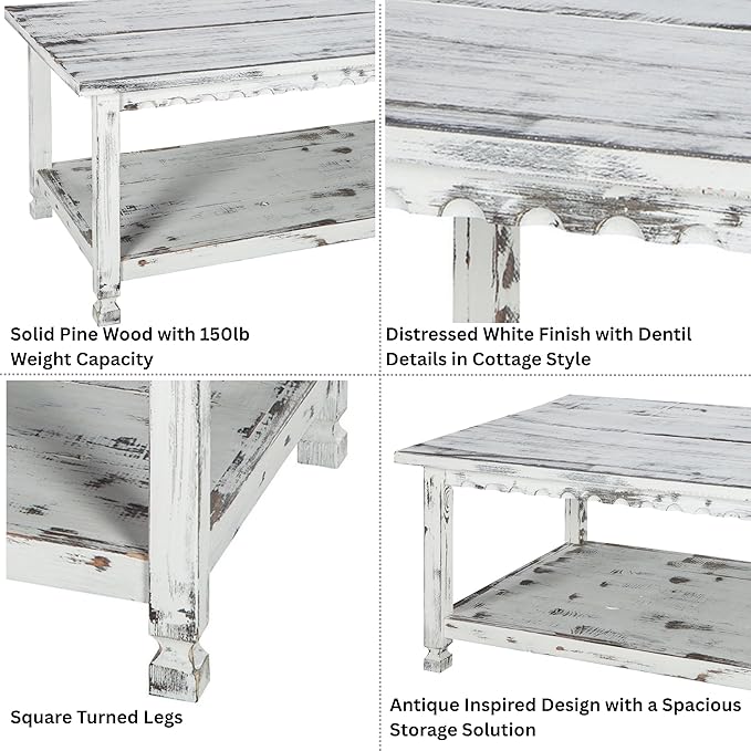 Country Cottage 42-Inch Farmhouse Coffee Table - Image 6