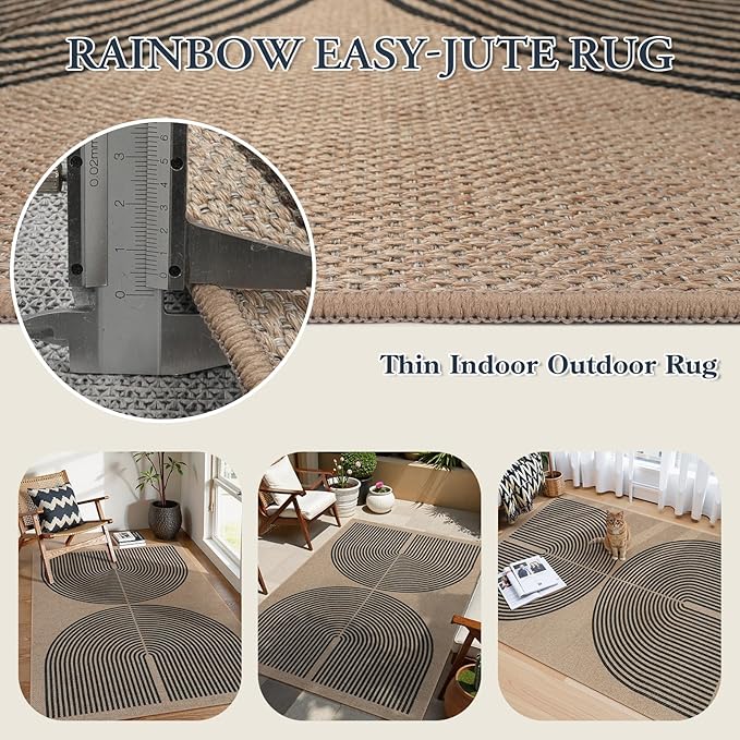 Lahome Modern Rainbow Easy Jute Office Rug, Outdoor Patio Rug 4x6 - Image 3