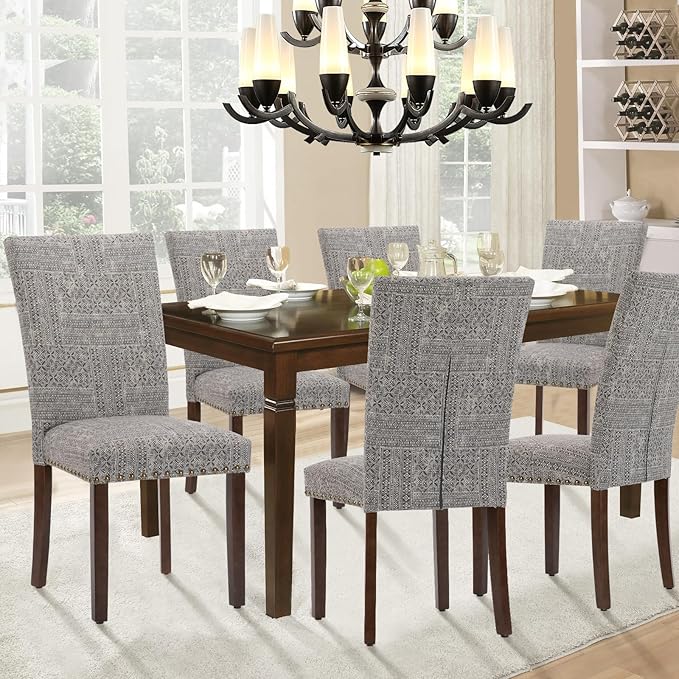 Parsons Dining Chairs Set of 2, Upholstered Nailhead Dining Room Kitchen Side - Image 2