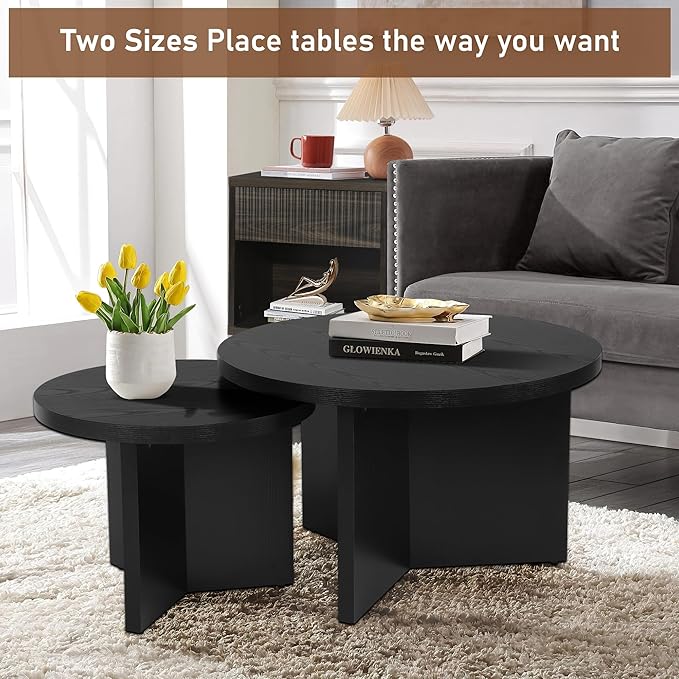 Round Nesting Coffee Tables Set of 2, Modern Stacking Table - Image 4