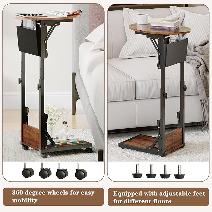 Folding C Shaped End Table, Small Side Table - Image 5