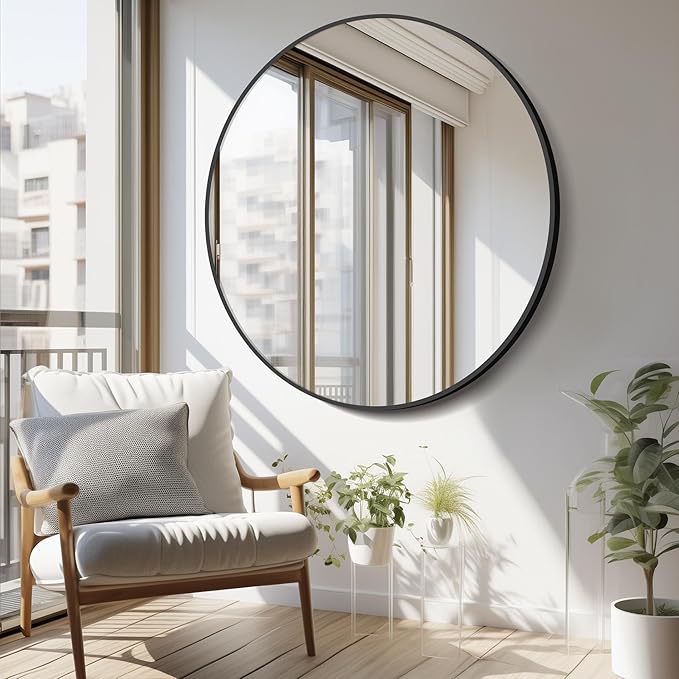 Black Round Mirror, 42 inch Large Circle Mirror, Aluminum Alloy Metal Frame - Image 5