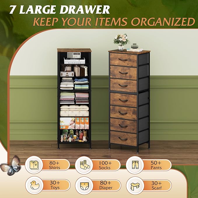 WLIVE Tall Dresser for Bedroom, 7 Drawer Dressers & Chests of Drawers, Fabric - Image 4