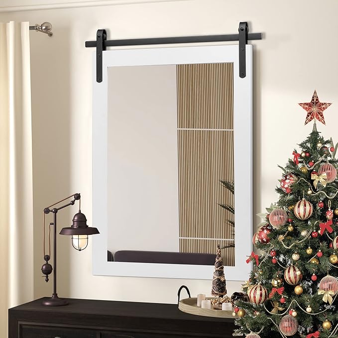 Farmhouse Bathroom Mirror, Barn Door Style Decor Living Room Entryway Bedroom by PAIHOME