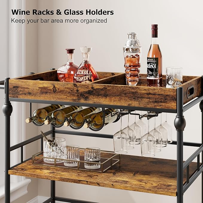 Bar Cart, Bar Carts for The Home, 3 Tier Serving Cart - Image 5