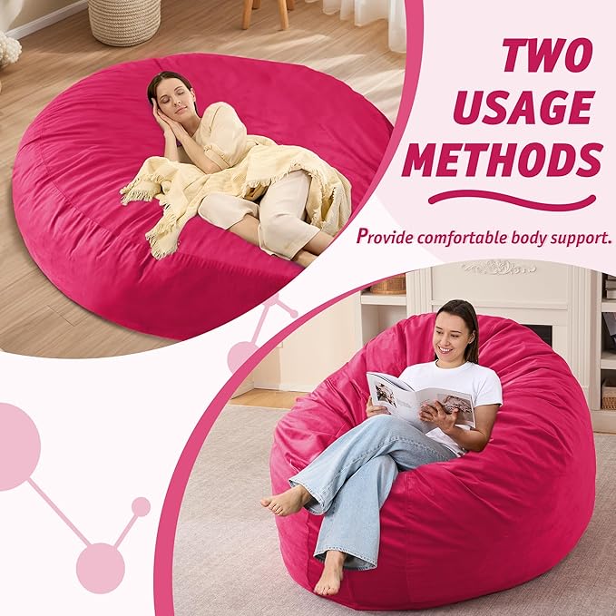 7FT Bean Bag Chair with Ultra Soft Velvet Cover Bean Bag Sofa with Memory Foam - Image 5