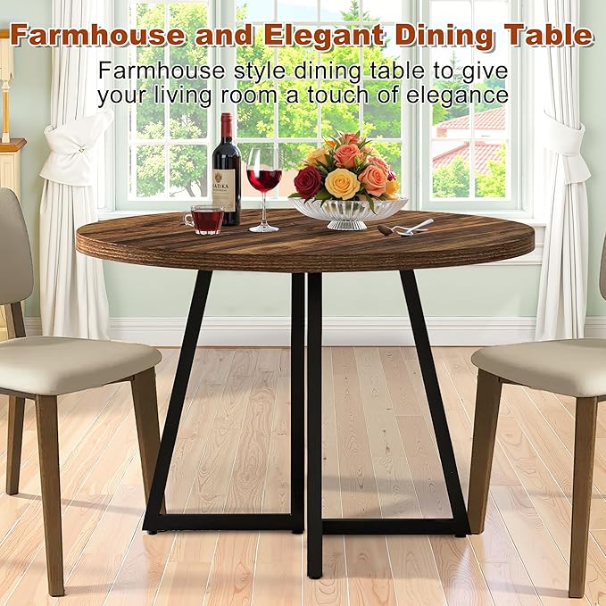 Round Dining Table for 4, 31.5-Inch Farmhouse Dinner Table Wooden Circle - Image 6