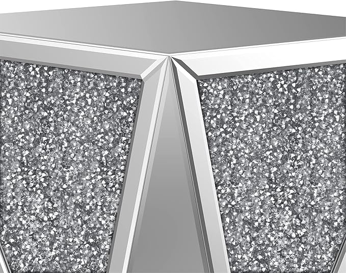 ENENE 19.7" Mirrored End Table Crystal Diamond Setting Coffee Table Silver - Image 10