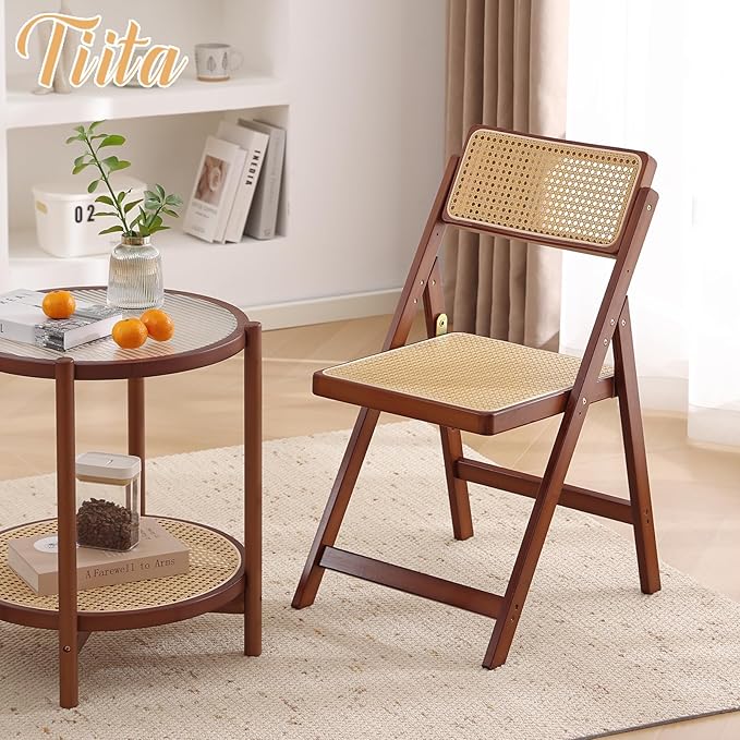 Tiita Rattan Dining Chairs Set of 1, Mid Century Modern Folding Chair, Bamboo - Image 2