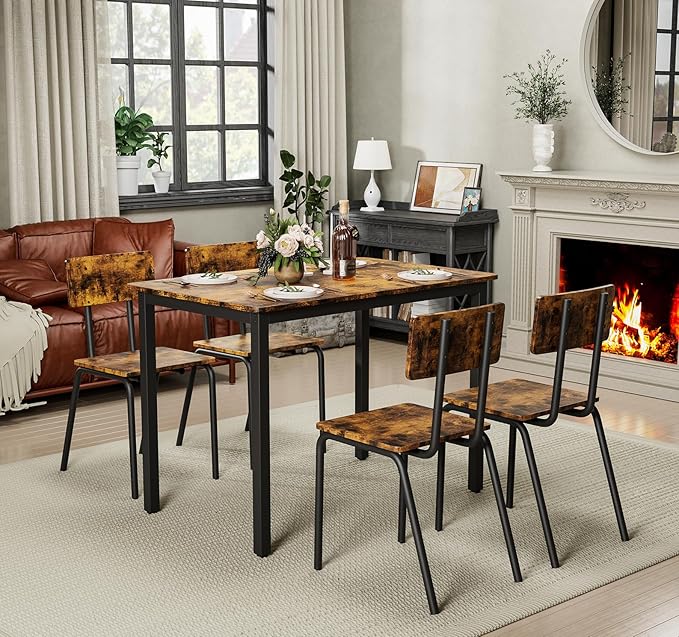 5-Piece Dining Table Set with 4 Chairs, Rectangular Dining Room Table Set with - Image 10
