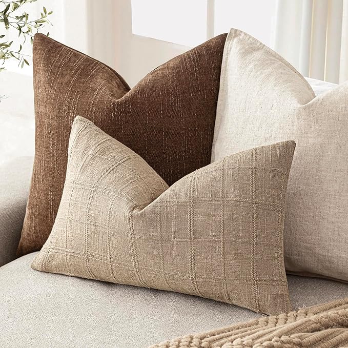 Foindtower Set of 2 Decorative Linen Check Throw Pillow Covers Neutral - Image 5
