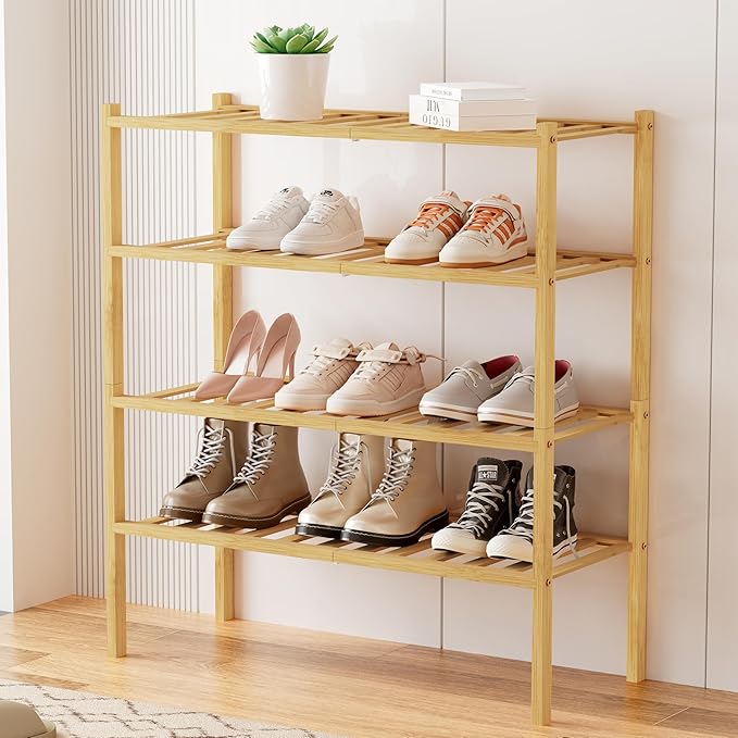 Smiry Shoe Rack, 4 Tier Bamboo Shoe Organizer, Stackable Free Standing Wooden - Image 7