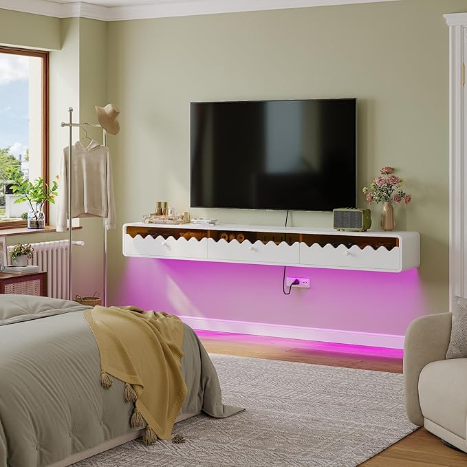 Floating TV Stand, 47IN Fully-Assembled Wall Mounted Wave Glass - Image 7